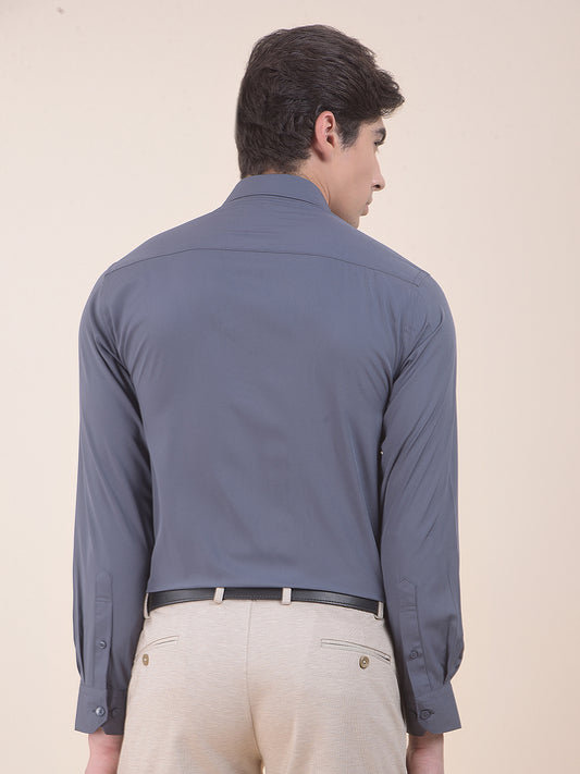 Men's Grey Slim Fit Solid Full Sleeve Formal Shirt
