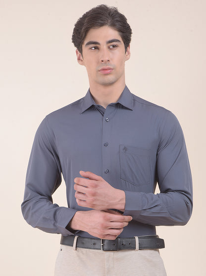 Men's Grey Slim Fit Solid Full Sleeve Formal Shirt