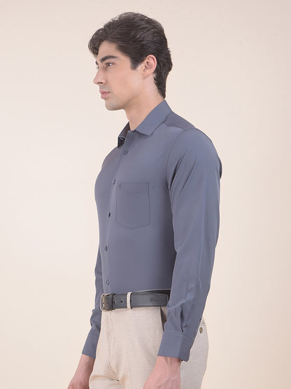Men's Grey Slim Fit Solid Full Sleeve Formal Shirt
