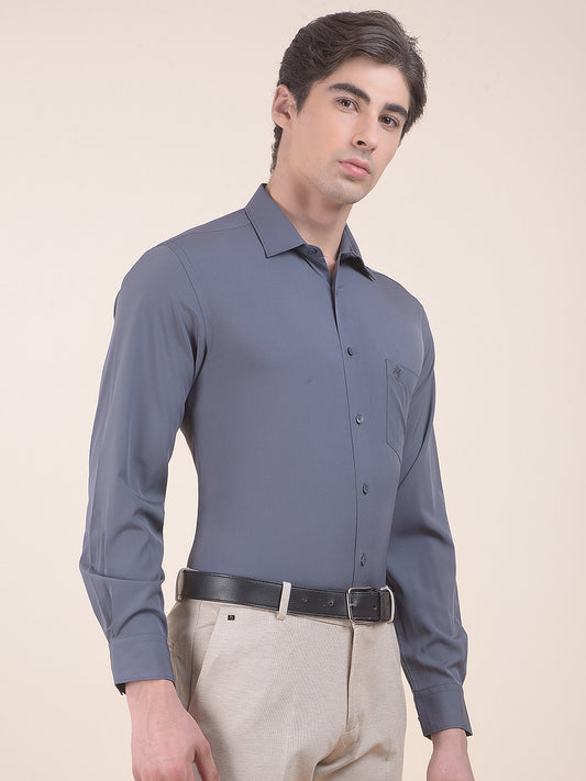 Men's Grey Slim Fit Solid Full Sleeve Formal Shirt