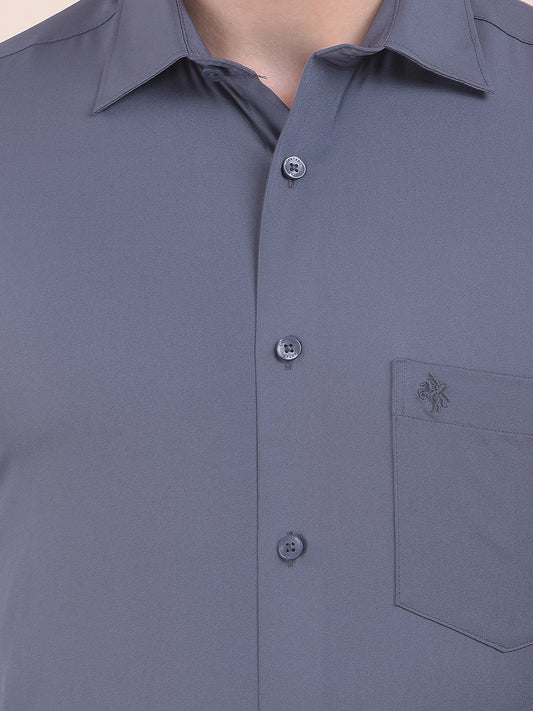 Men's Grey Slim Fit Solid Full Sleeve Formal Shirt