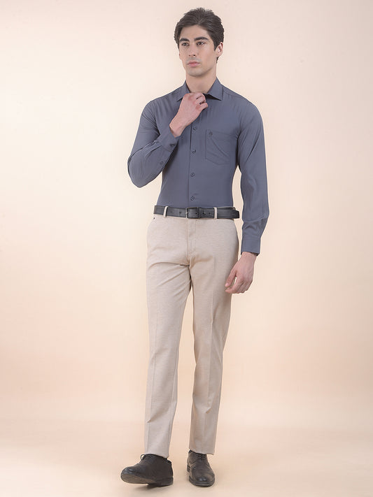 Men's Grey Slim Fit Solid Full Sleeve Formal Shirt
