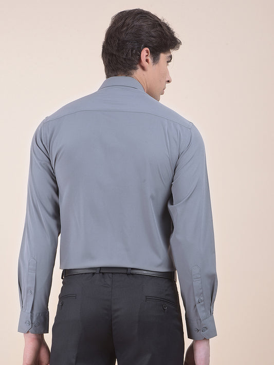 Men's Grey Slim Fit Solid Full Sleeve Formal Shirt