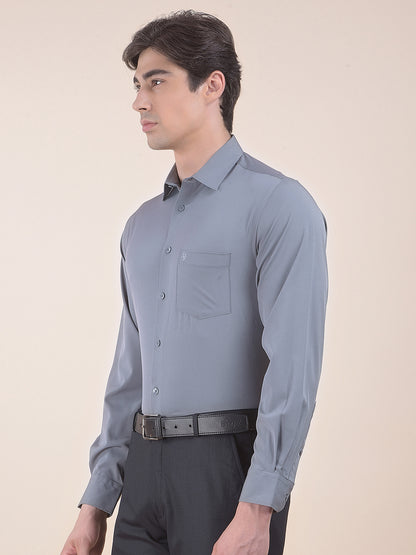 Men's Grey Slim Fit Solid Full Sleeve Formal Shirt