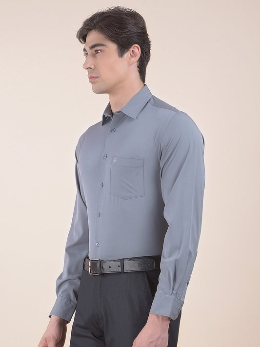 Men's Grey Slim Fit Solid Full Sleeve Formal Shirt