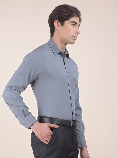 Men's Grey Slim Fit Solid Full Sleeve Formal Shirt