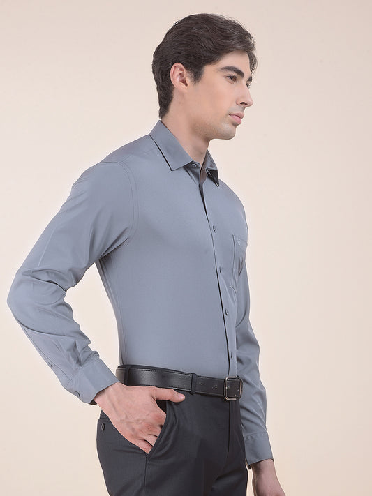 Men's Grey Slim Fit Solid Full Sleeve Formal Shirt
