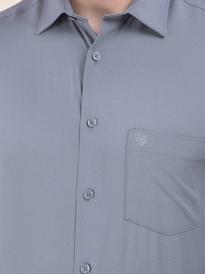 Men's Grey Slim Fit Solid Full Sleeve Formal Shirt