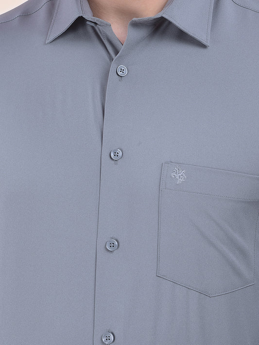 Men's Grey Slim Fit Solid Full Sleeve Formal Shirt