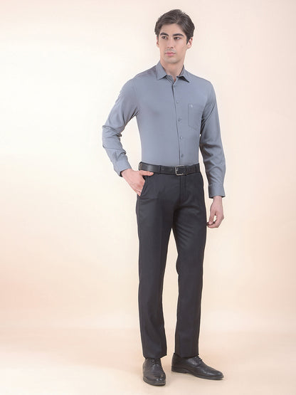 Men's Grey Slim Fit Solid Full Sleeve Formal Shirt