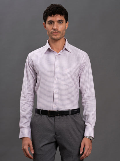 Men's Pink Regular Fit Checkered Full Sleeve Formal Shirt