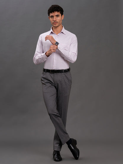 Men's Pink Regular Fit Checkered Full Sleeve Formal Shirt