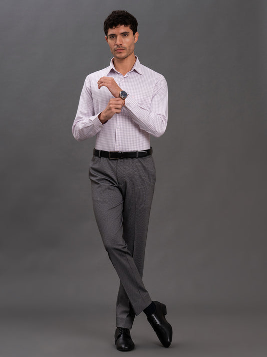 Men's Pink Regular Fit Checkered Full Sleeve Formal Shirt