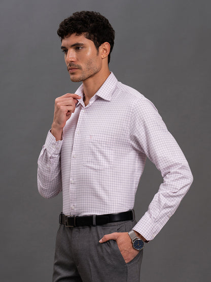 Men's Pink Regular Fit Checkered Full Sleeve Formal Shirt