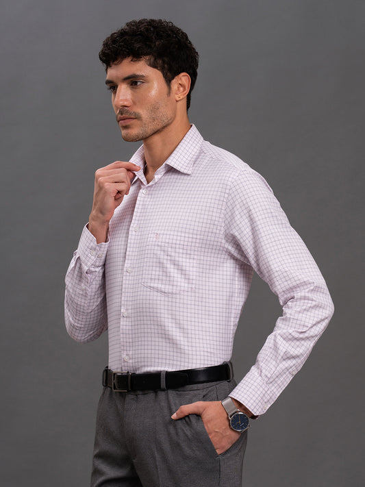 Men's Pink Regular Fit Checkered Full Sleeve Formal Shirt