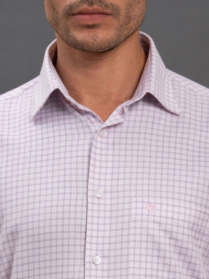 Men's Pink Regular Fit Checkered Full Sleeve Formal Shirt