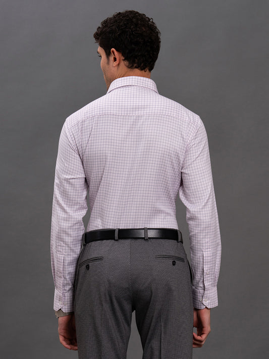 Men's Pink Regular Fit Checkered Full Sleeve Formal Shirt