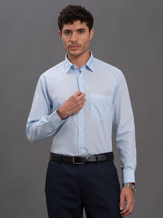 Men's Sky Blue Regular Fit Solid Full Sleeve Formal Shirt