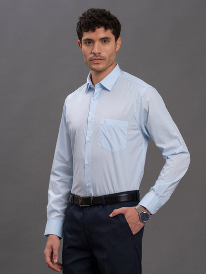 Men's Sky Blue Regular Fit Solid Full Sleeve Formal Shirt