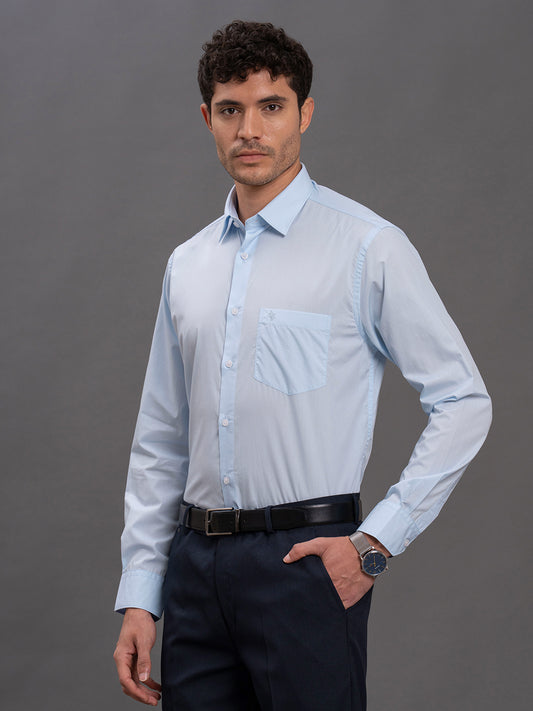 Men's Sky Blue Regular Fit Solid Full Sleeve Formal Shirt