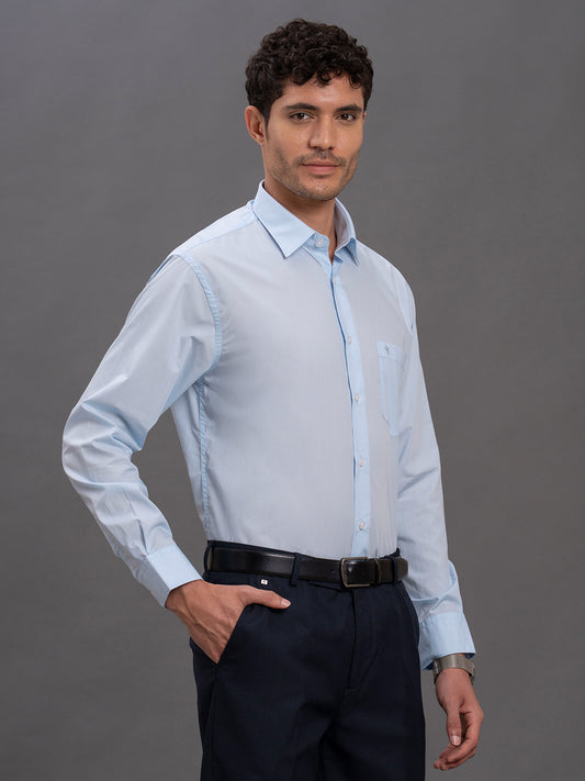 Men's Sky Blue Regular Fit Solid Full Sleeve Formal Shirt
