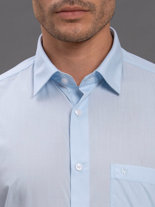 Men's Sky Blue Regular Fit Solid Full Sleeve Formal Shirt