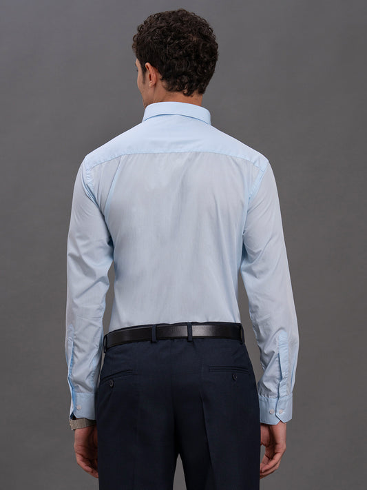 Men's Sky Blue Regular Fit Solid Full Sleeve Formal Shirt
