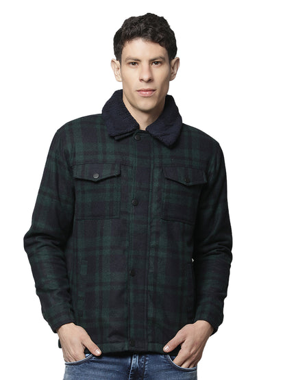 Shacket for Men | Premium Casual Shacket Regular Fit Spread Collar Tweed Fabric Check Pattern