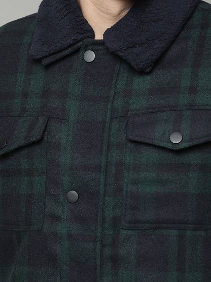 Shacket for Men | Premium Casual Shacket Regular Fit Spread Collar Tweed Fabric Check Pattern