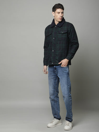 Shacket for Men | Premium Casual Shacket Regular Fit Spread Collar Tweed Fabric Check Pattern