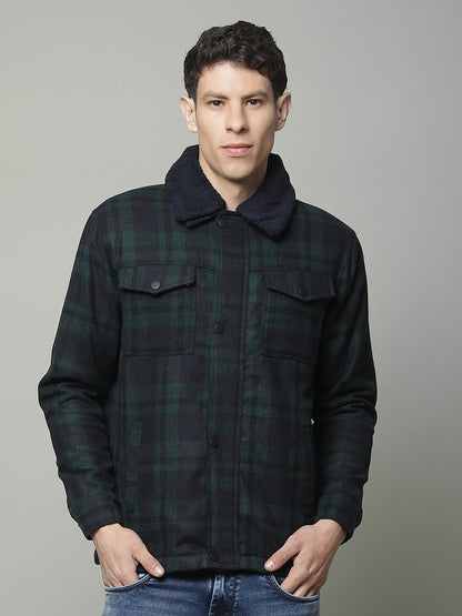 Shacket for Men | Premium Casual Shacket Regular Fit Spread Collar Tweed Fabric Check Pattern