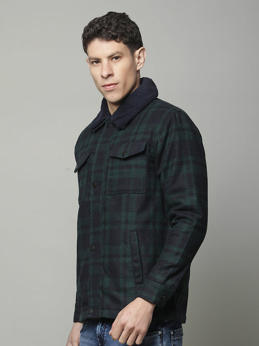 Shacket for Men | Premium Casual Shacket Regular Fit Spread Collar Tweed Fabric Check Pattern