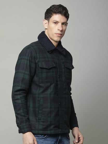 Shacket for Men | Premium Casual Shacket Regular Fit Spread Collar Tweed Fabric Check Pattern