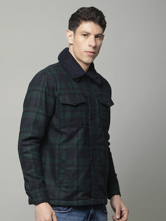 Shacket for Men | Premium Casual Shacket Regular Fit Spread Collar Tweed Fabric Check Pattern