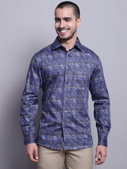 Cantabil Men Navy Blue Party Wear Shirt (7137596473483)