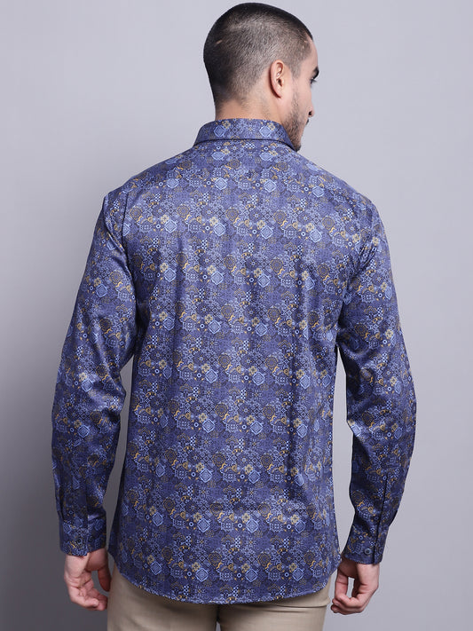 Cantabil Men Navy Blue Party Wear Shirt (7137596473483)