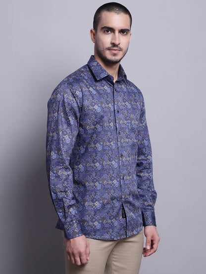 Cantabil Men Navy Blue Party Wear Shirt (7137596473483)