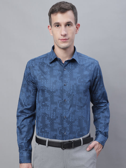 Cantabil Men Party Wear Full Sleeve Navy Blue Shirt (7135109611659)