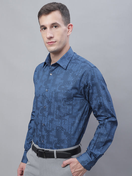 Cantabil Men Party Wear Full Sleeve Navy Blue Shirt (7135109611659)
