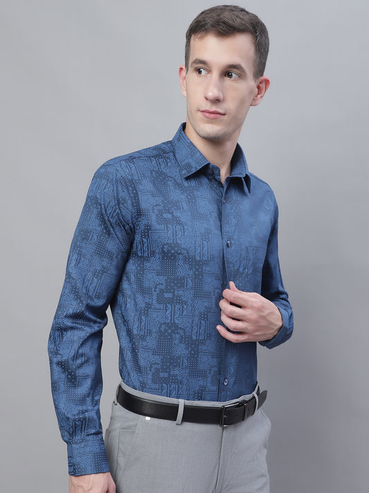 Cantabil Men Party Wear Full Sleeve Navy Blue Shirt (7135109611659)