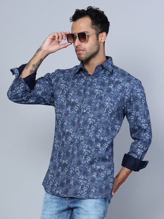 Cantabil Men Navy Blue Party Wear Shirt (7135823626379)