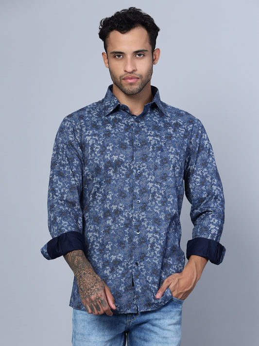 Cantabil Men Navy Blue Party Wear Shirt (7135823626379)