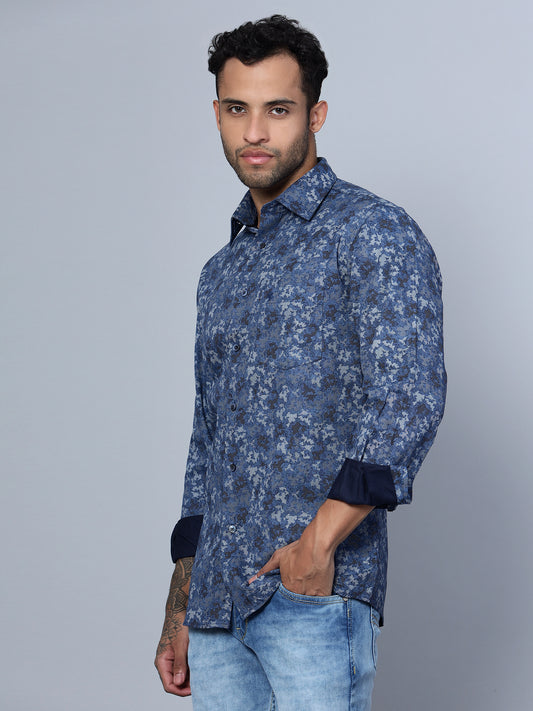Cantabil Men Navy Blue Party Wear Shirt (7135823626379)