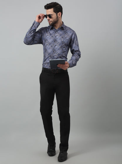 Men's Navy Blue Party Abstract Print Full Sleeve Shirt