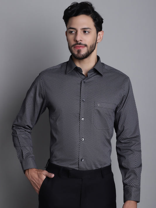 Cantabil Cotton Blend Printed Black Full Sleeve Party Wear Shirt for Men with Pocket (7165406544011)