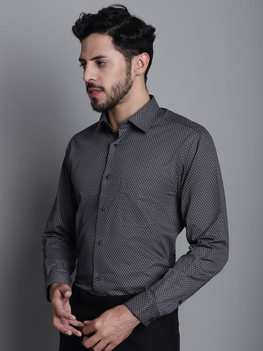Cantabil Cotton Blend Printed Black Full Sleeve Party Wear Shirt for Men with Pocket (7165406544011)
