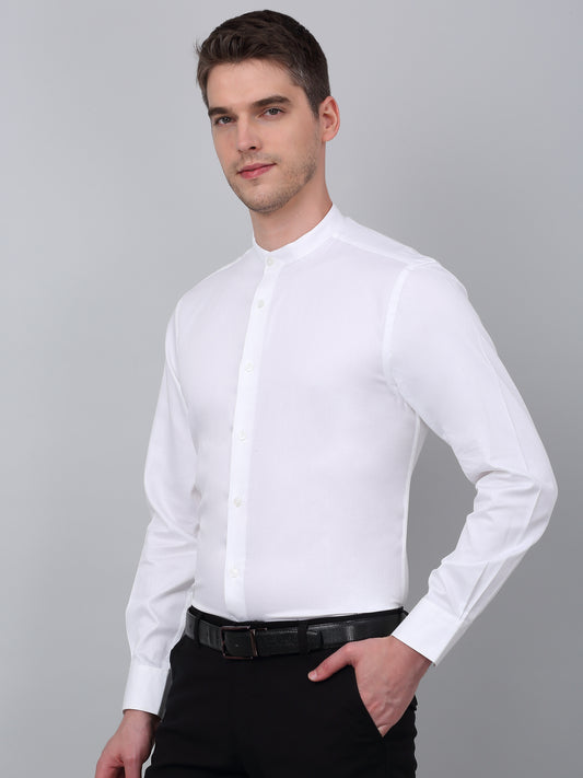 Formal Shirt for Men l Breathable & Soft with Color Fastness Regular Fit Mandarin Collar Neck Cotton Fabric Solid Pattern