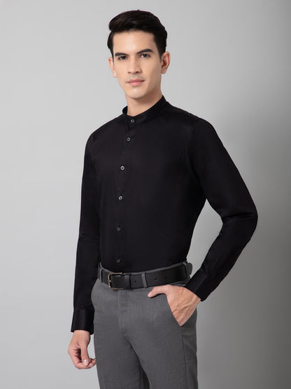 Men's Black Party Plain Satin Full Sleeve Shirt