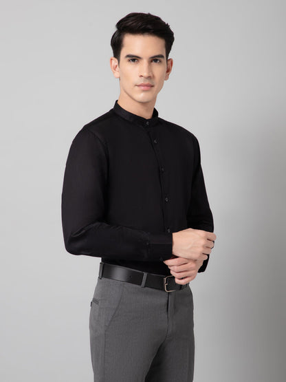 Men's Black Party Plain Satin Full Sleeve Shirt