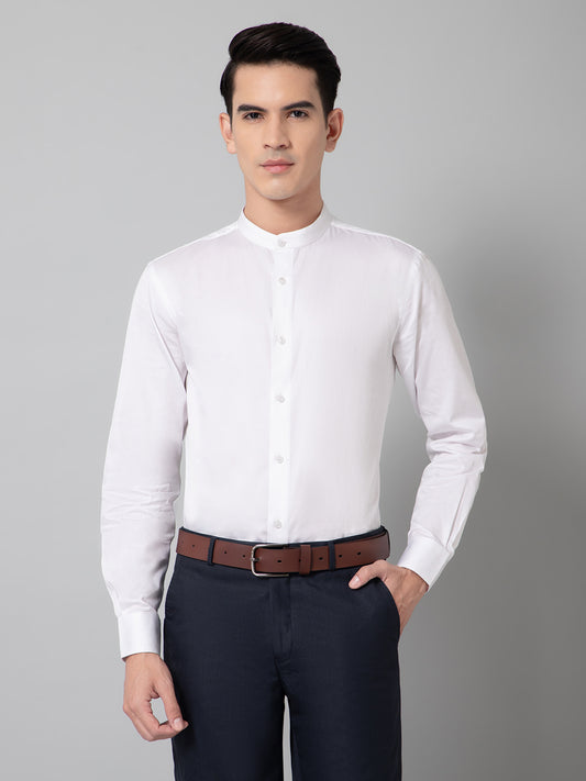 Formal Shirt for Men l Breathable & Soft with Color Fastness Regular Fit Mandarin Collar Neck Cotton Fabric Solid Pattern